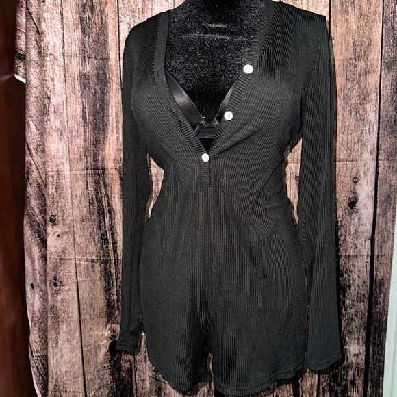 Teddy button up night romper - Picture 1 of 4